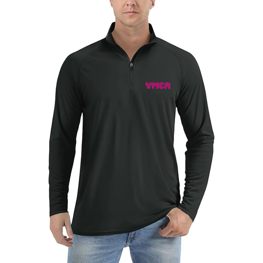 Men's YMCA Mauve Lightweight Quarter-Zip Athletic Shirt Long Sleeve Performance Wear