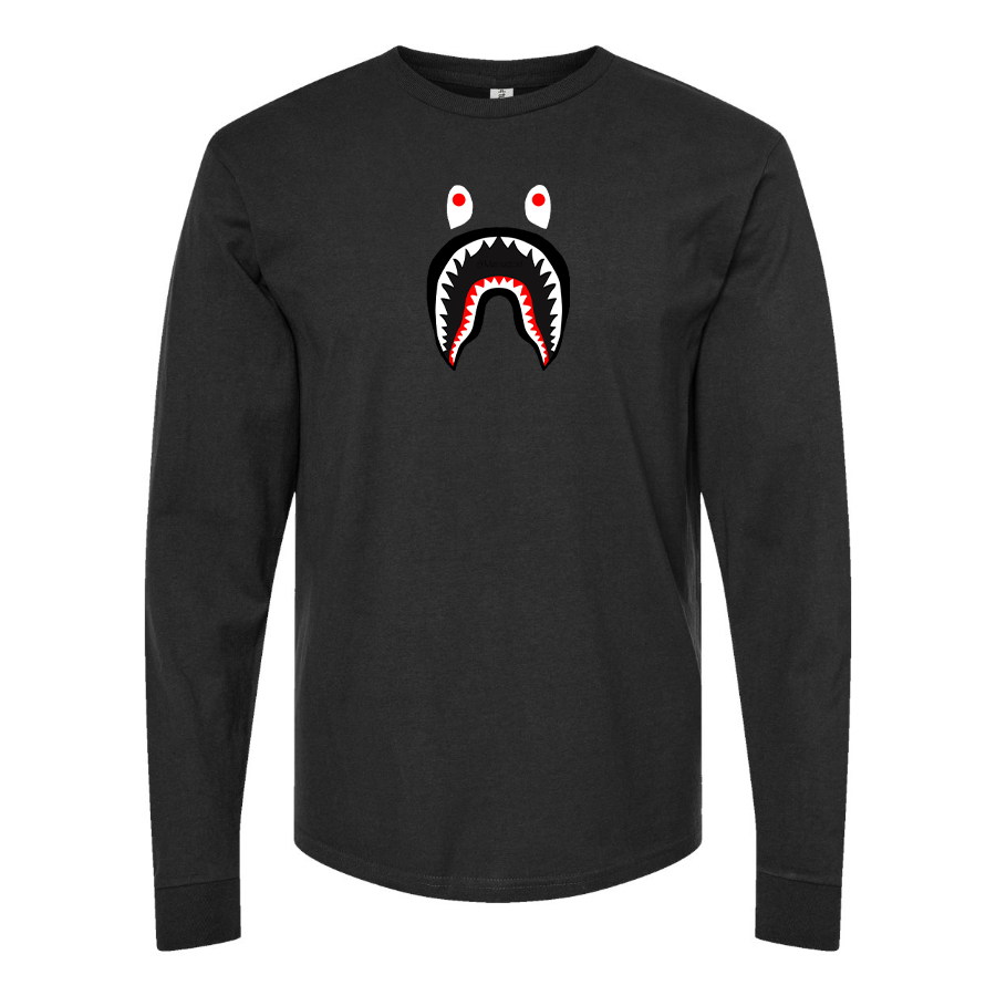 Men's BAPE Shark Logo Cotton Long Sleeve T-Shirt