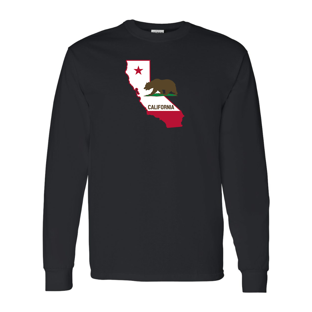 Men's California Bear Map Gildan Heavy Cotton Long Sleeve T-Shirt