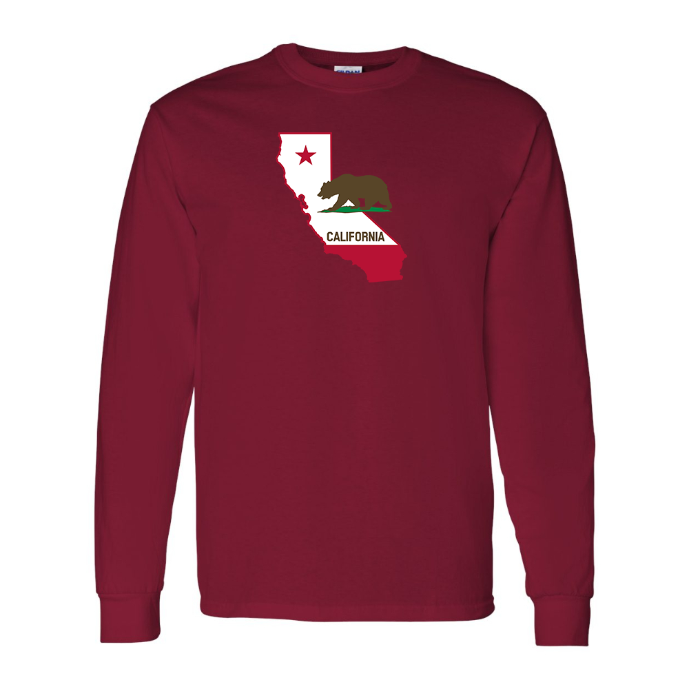 Men's California Bear Map Gildan Heavy Cotton Long Sleeve T-Shirt