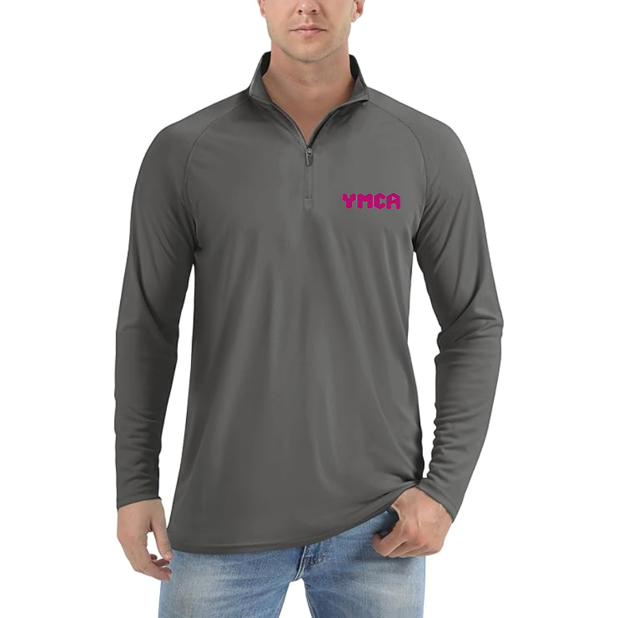 Men's YMCA Mauve Lightweight Quarter-Zip Athletic Shirt Long Sleeve Performance Wear