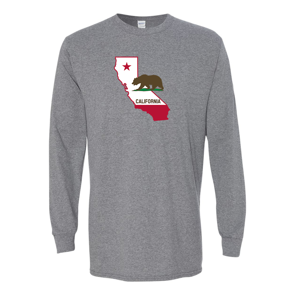 Men's California Bear Map Gildan Heavy Cotton Long Sleeve T-Shirt