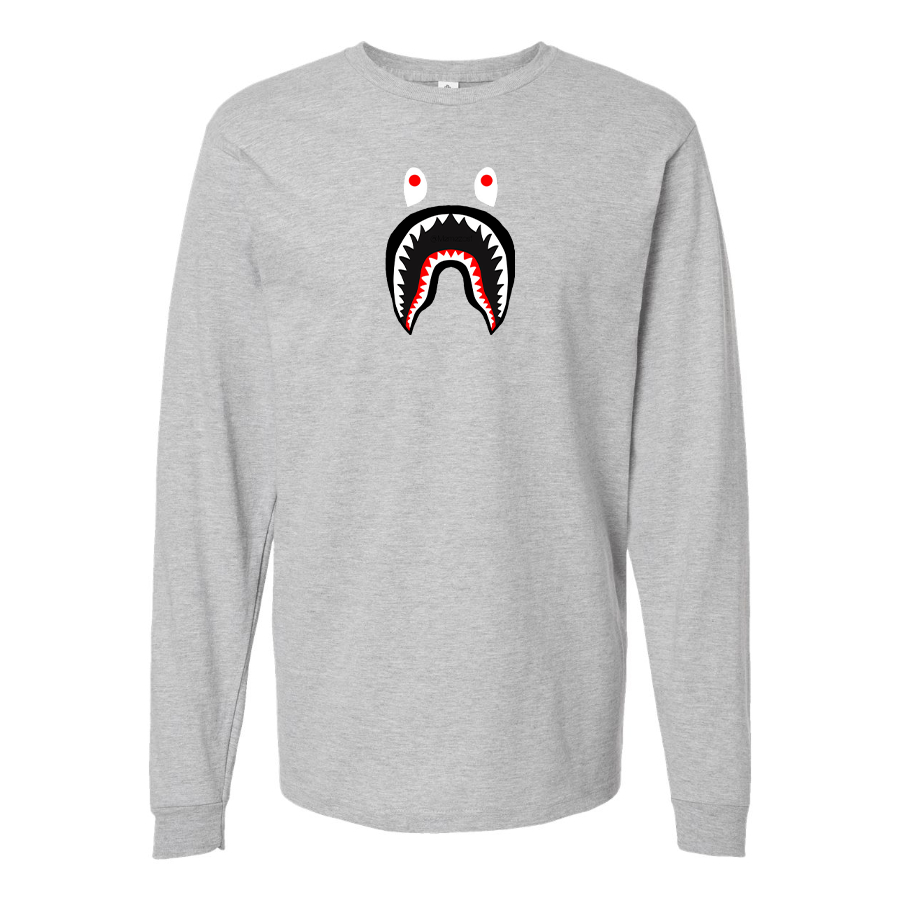 Men's BAPE Shark Logo Cotton Long Sleeve T-Shirt