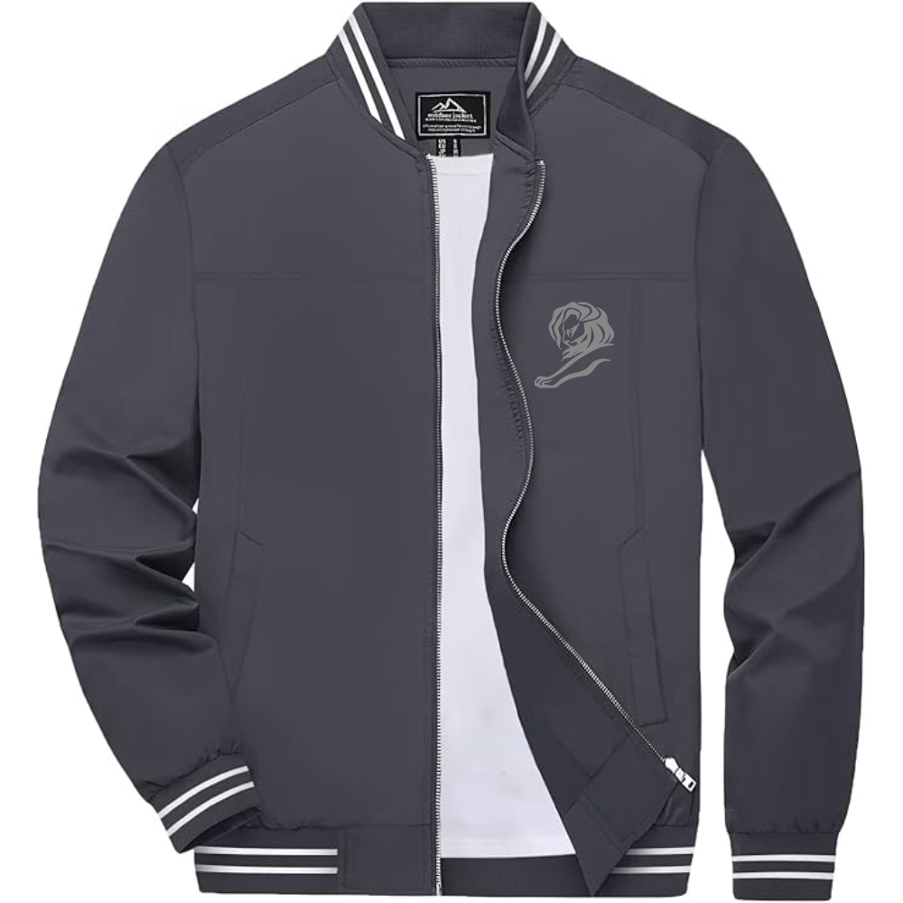 Men's Cannes Lions Lightweight Zip-Up Bomber Jacket with Ribbed Collar and Cuffs Versatile Casual Outerwear
