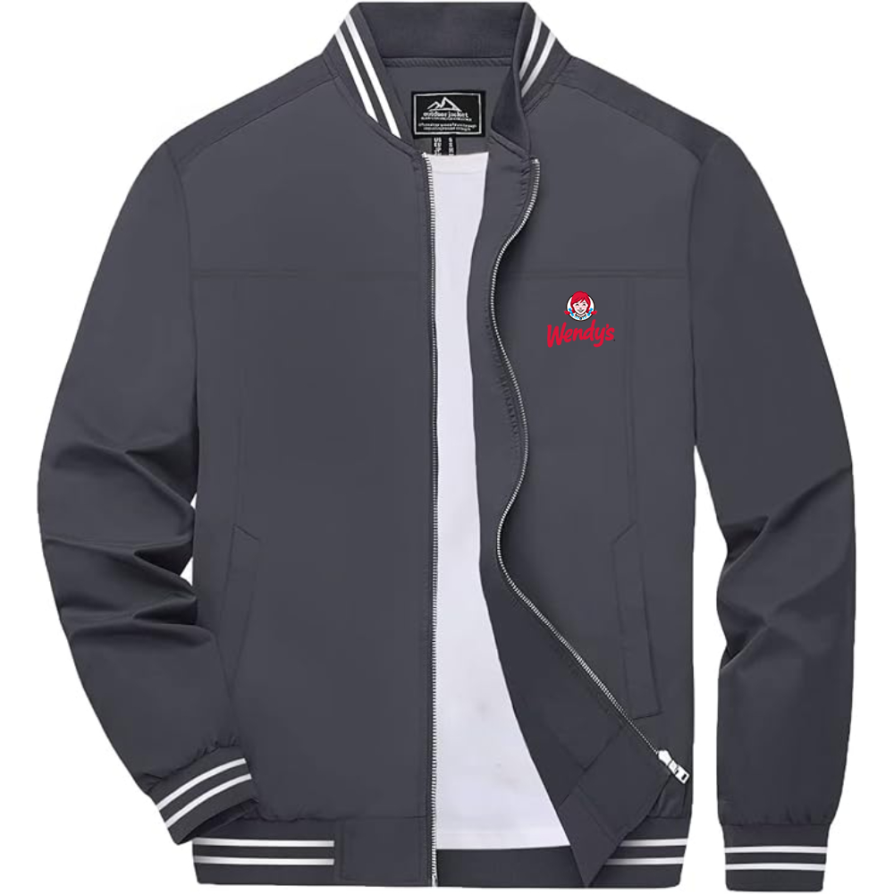 Men's Wendy_s Lightweight Zip-Up Bomber Jacket with Ribbed Collar and Cuffs Versatile Casual Outerwear