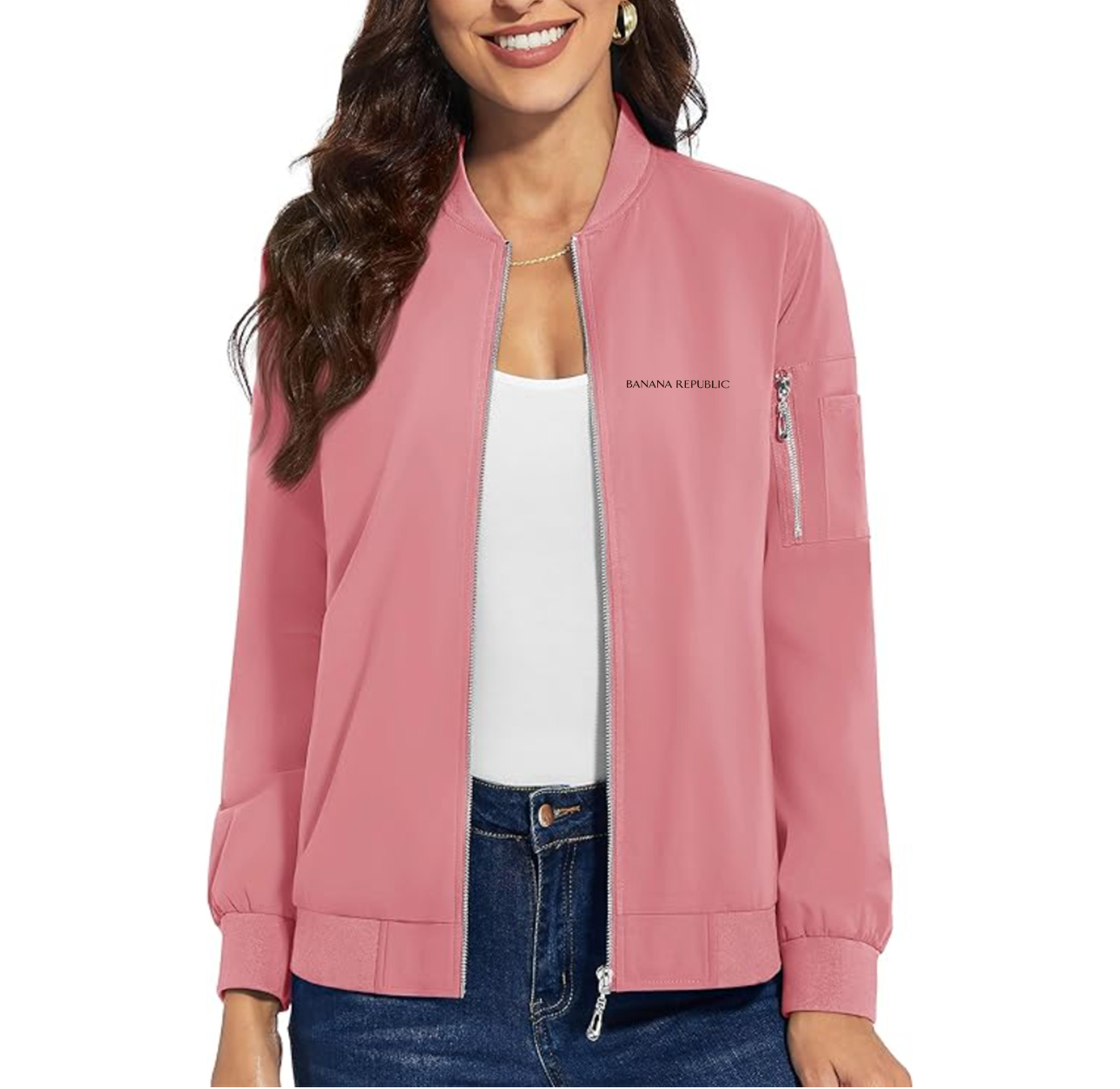Women's Banana Republic Premium Bomber Jacket with Polished Detailing and Functional Sleeve Pocket Modern Luxury Outerwear