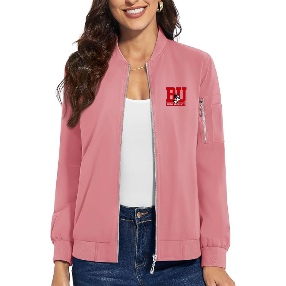 Women's Boston University Terriers Premium Bomber Jacket with Polished Detailing and Functional Sleeve Pocket Modern Luxury Outerwear