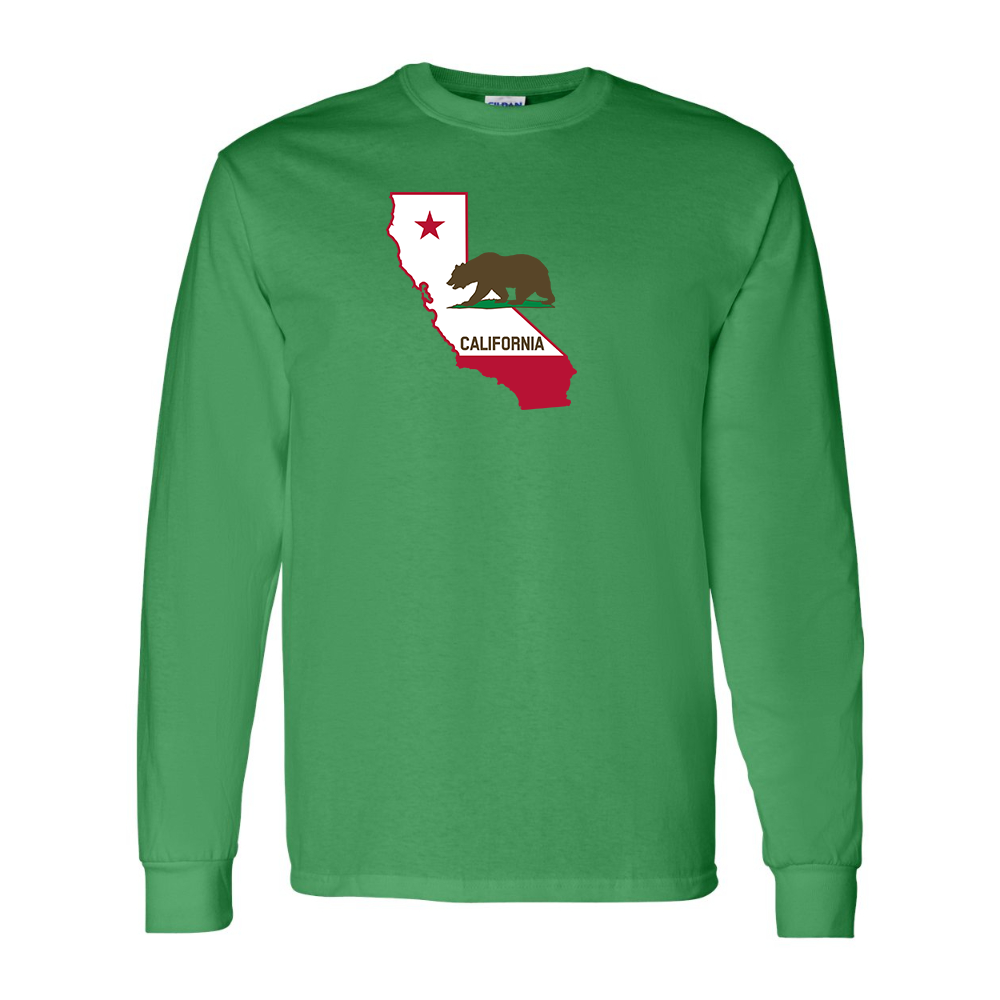 Men's California Bear Map Gildan Heavy Cotton Long Sleeve T-Shirt