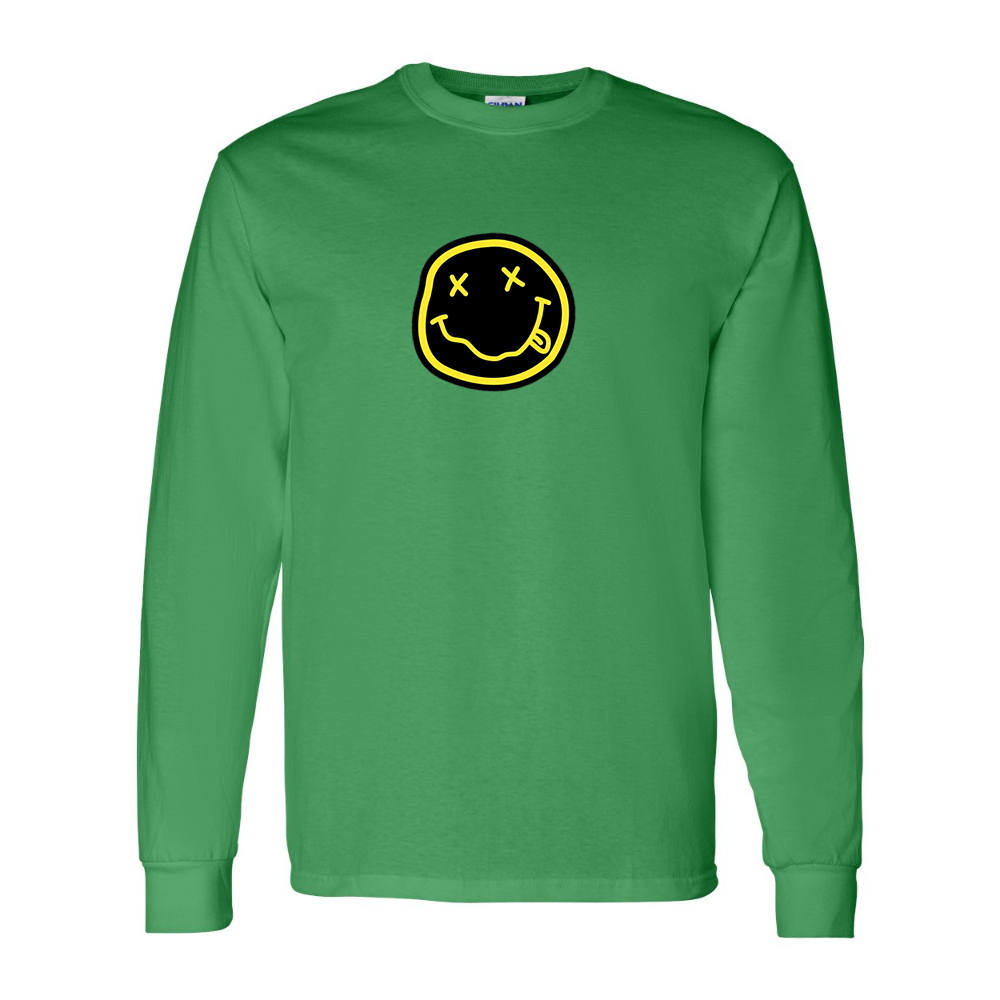 Men's Nirvana Yellow and Black Face Gildan Heavy Cotton Long Sleeve T-Shirt