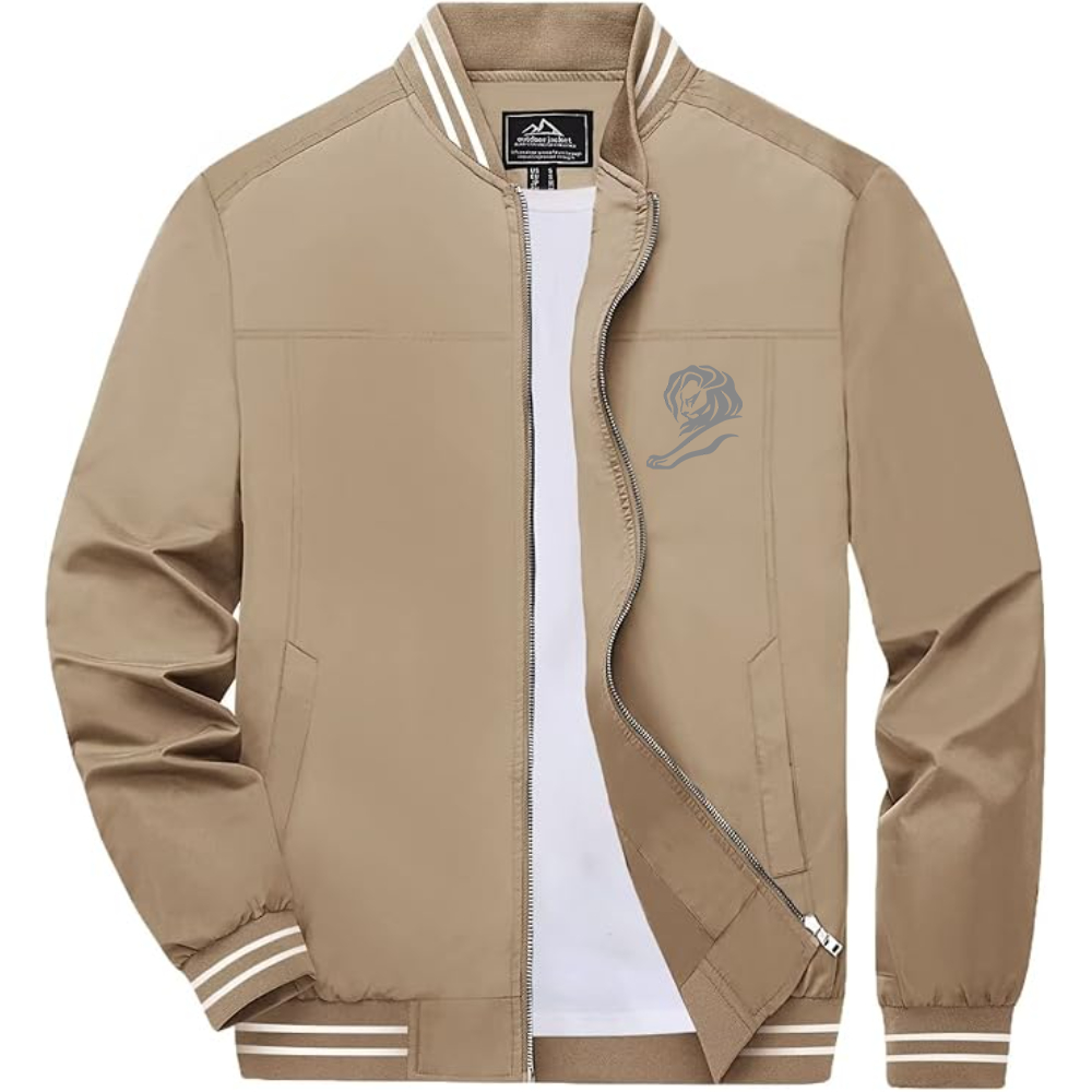 Men's Cannes Lions Lightweight Zip-Up Bomber Jacket with Ribbed Collar and Cuffs Versatile Casual Outerwear