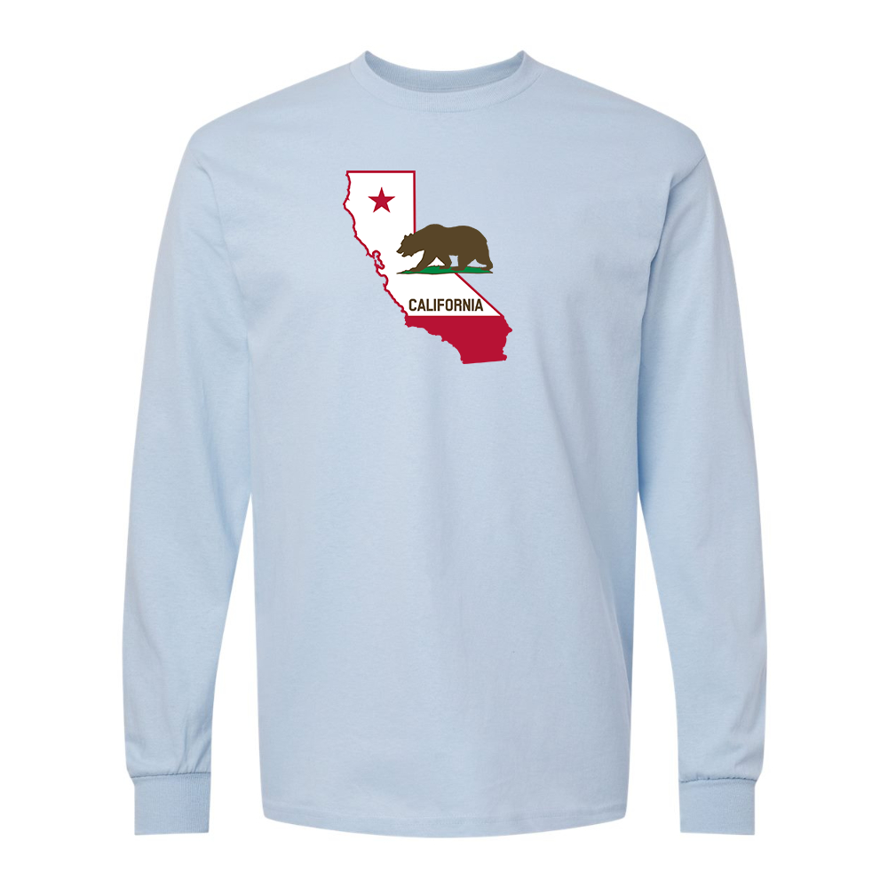 Men's California Bear Map Gildan Heavy Cotton Long Sleeve T-Shirt