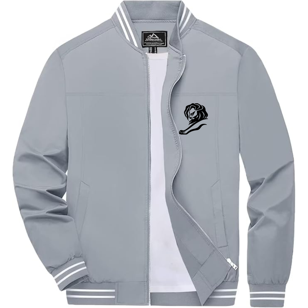 Men's Cannes Lions Lightweight Zip-Up Bomber Jacket with Ribbed Collar and Cuffs Versatile Casual Outerwear