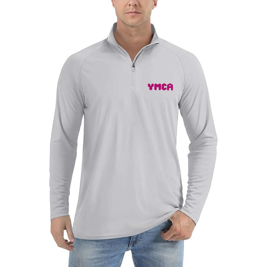 Men's YMCA Mauve Lightweight Quarter-Zip Athletic Shirt Long Sleeve Performance Wear