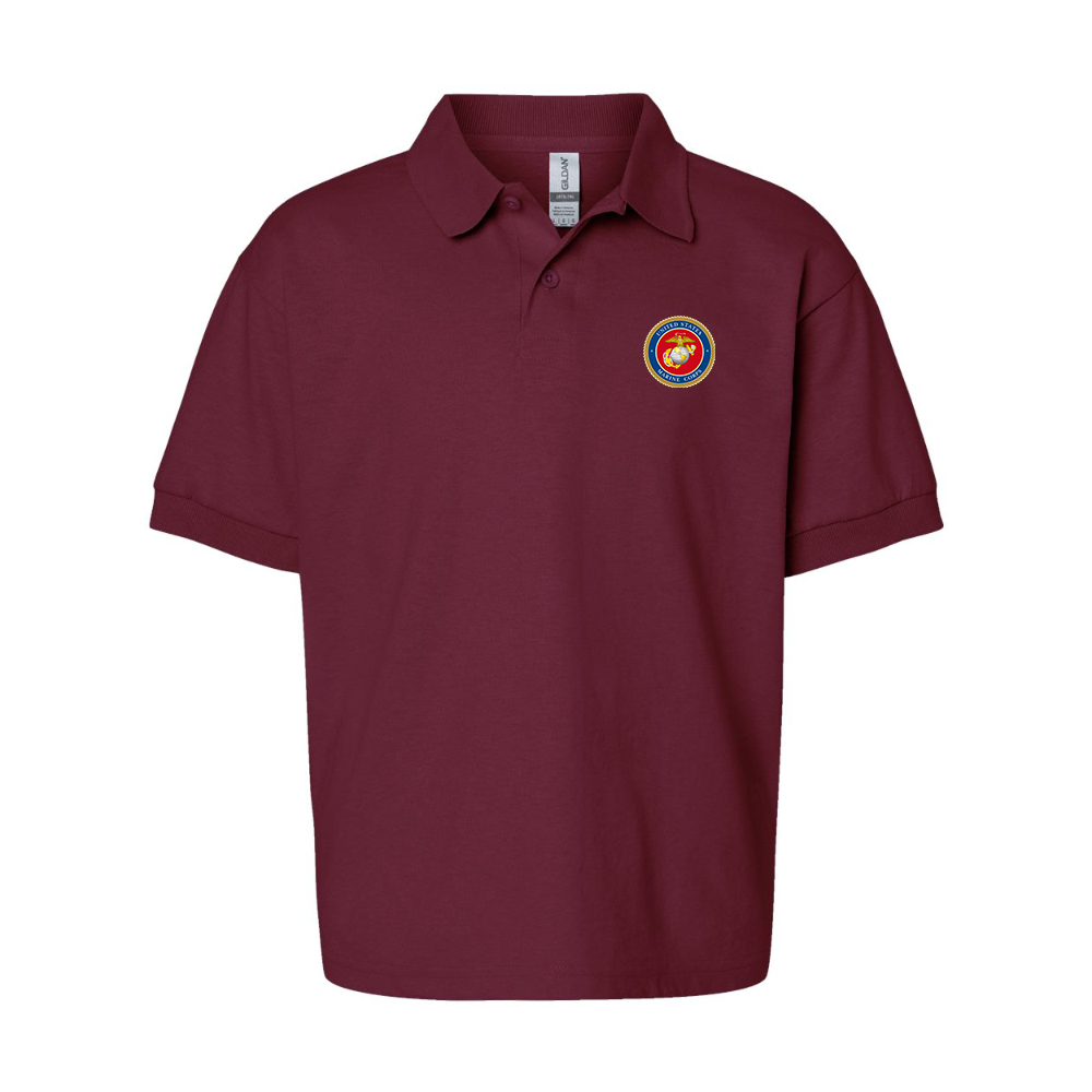 Youth USMC Emblem Gildan Dry Blend Jersey Polo
