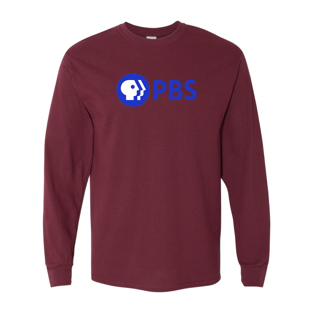 Men's PBS Blue Gildan Heavy Cotton Long Sleeve T-Shirt