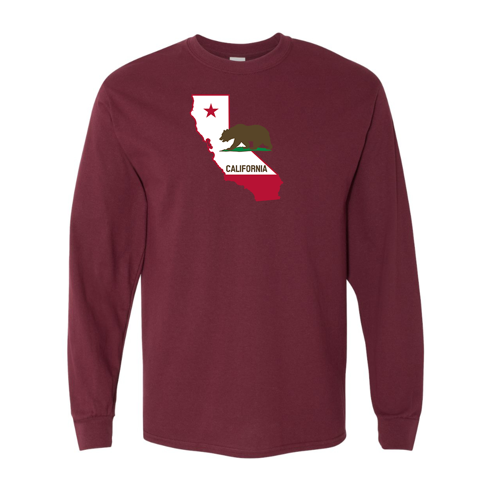 Men's California Bear Map Gildan Heavy Cotton Long Sleeve T-Shirt