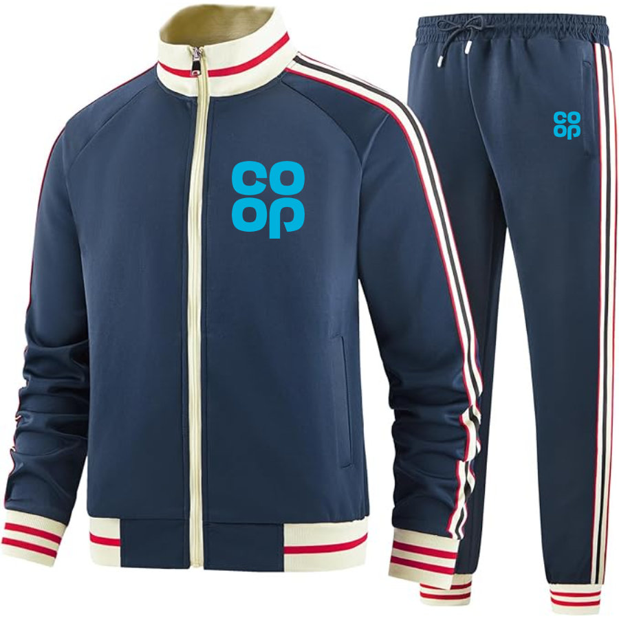 Men's CoOp Two Piece Designer Tracksuit with Bold Striped Accents and Zippered Front Elevated Athletic