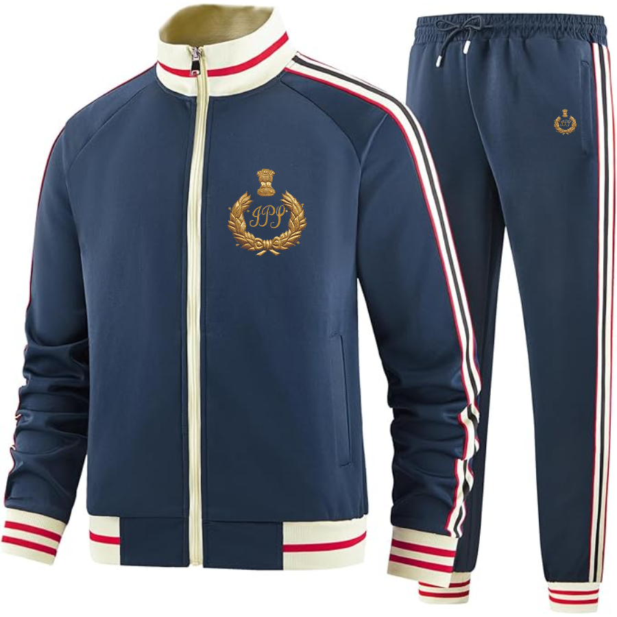 Men's IPS India Two Piece Designer Tracksuit with Bold Striped Accents and Zippered Front Elevated Athletic Wear