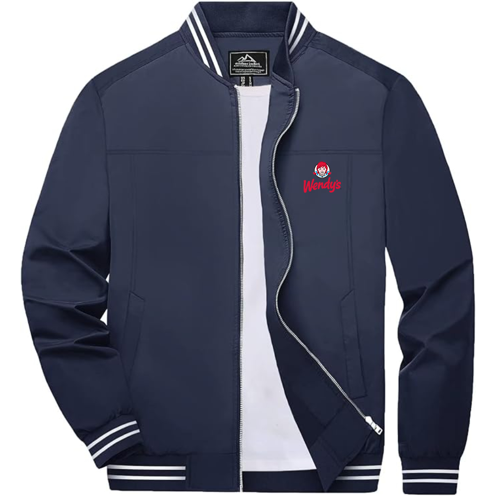 Men's Wendy_s Lightweight Zip-Up Bomber Jacket with Ribbed Collar and Cuffs Versatile Casual Outerwear