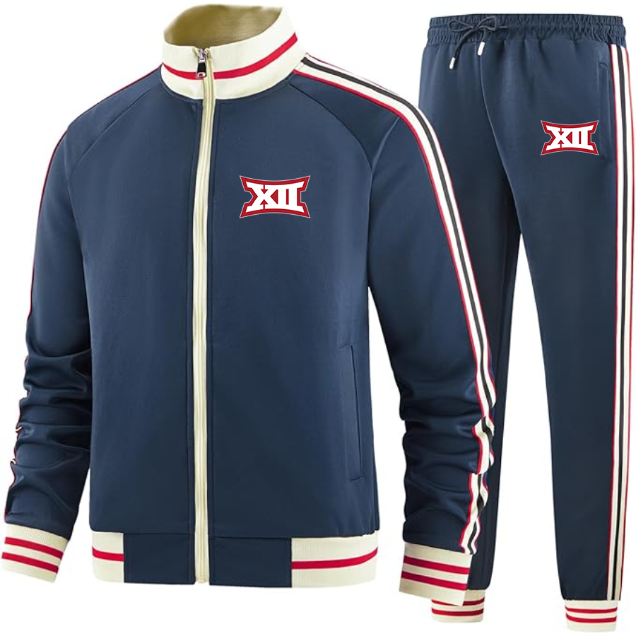 Men's Big 12 Conference Two Piece Designer Tracksuit with Bold Striped Accents and Zippered Front Elevated Athletic Wear
