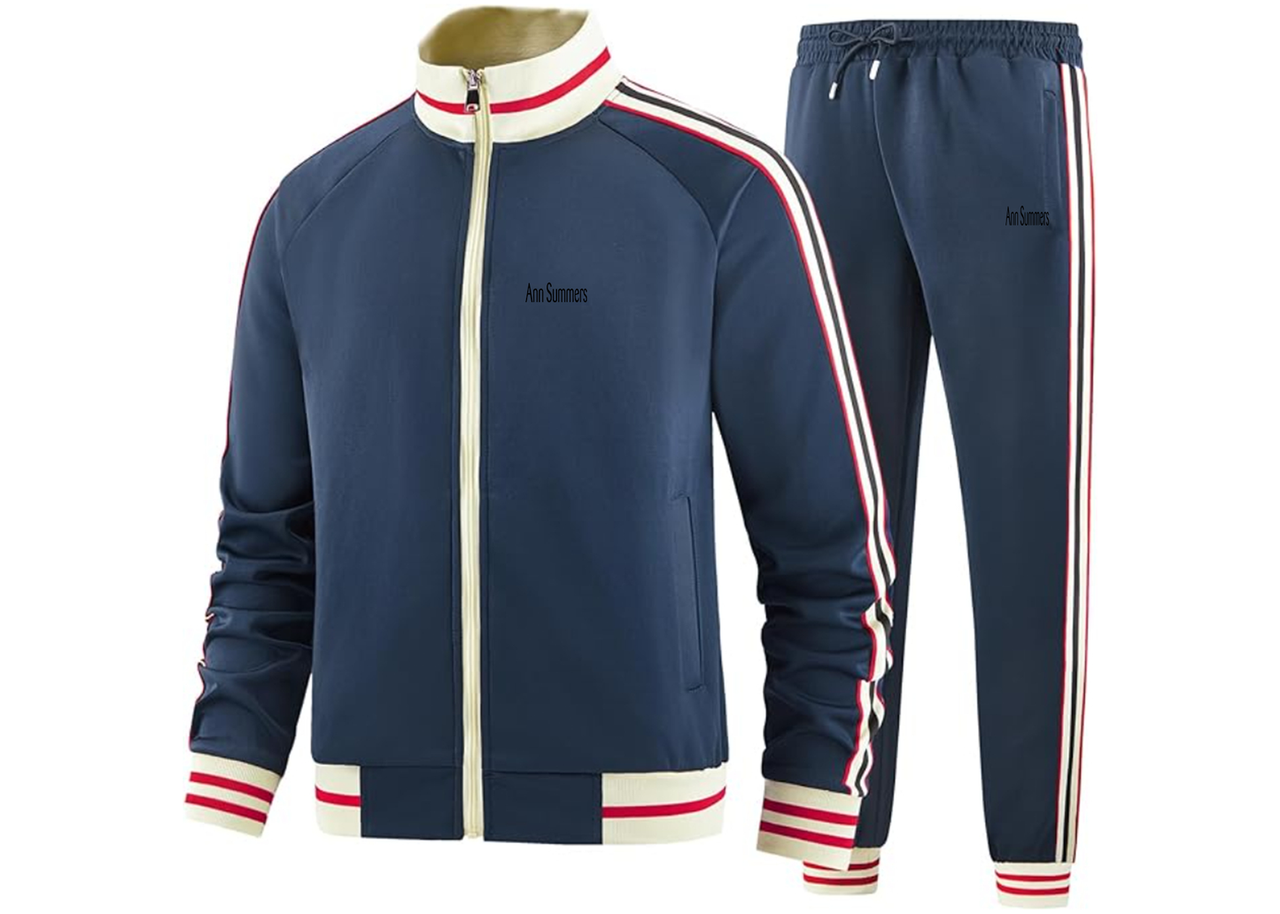 Men's Ann Summers Two Piece Designer Tracksuit with Bold Striped Accents and Zippered Front Elevated Athletic
