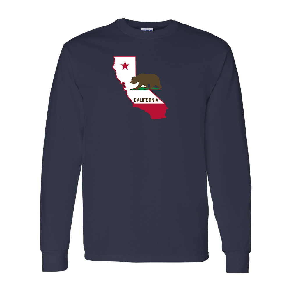 Men's California Bear Map Gildan Heavy Cotton Long Sleeve T-Shirt