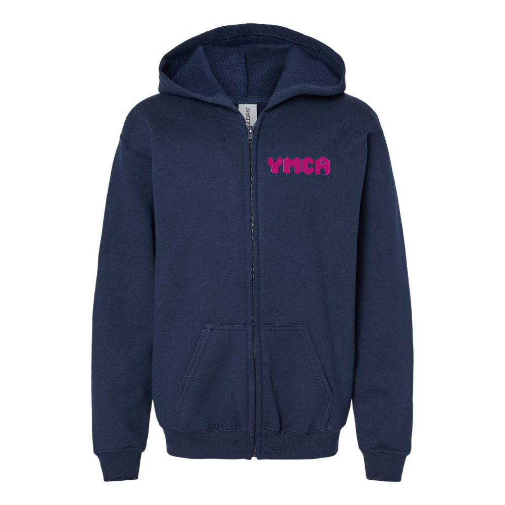 Youth YMCA Mauve Gildan Heavy Blend Full Zip Hooded Sweatshirt