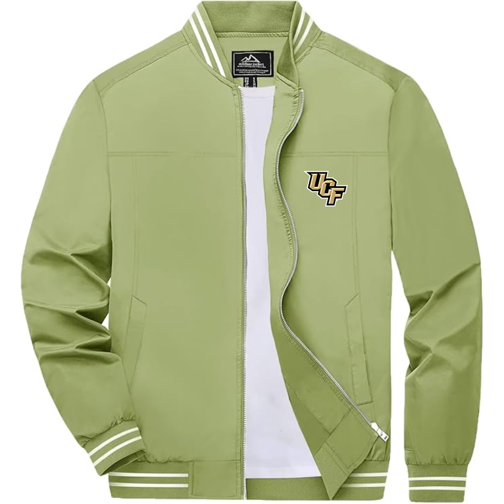 Men's Central Florida Knights Lightweight Zip-Up Bomber Jacket with Ribbed Collar and Cuffs Versatile Casual Outerwear