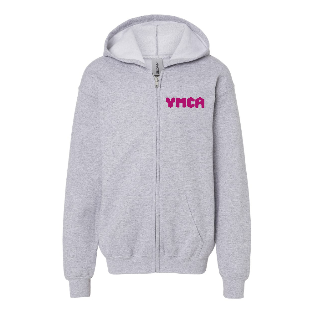 Youth YMCA Mauve Gildan Heavy Blend Full Zip Hooded Sweatshirt