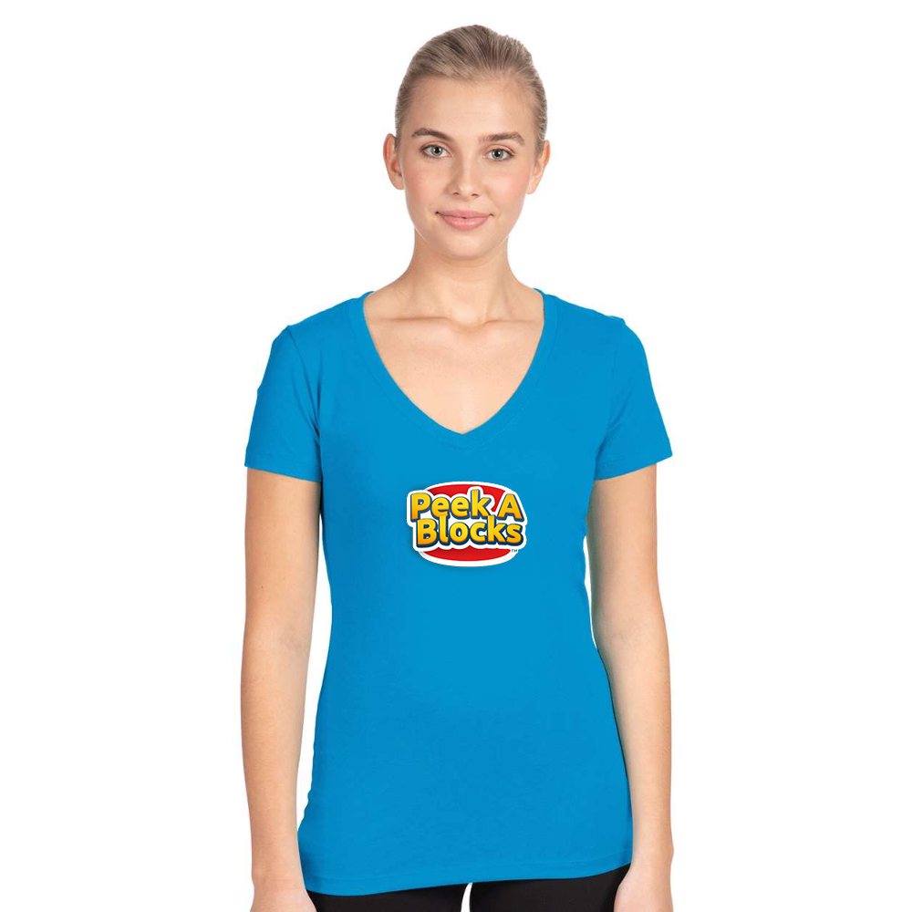 Women's Peek A Blocks Next Level V-Neck T-Shirt