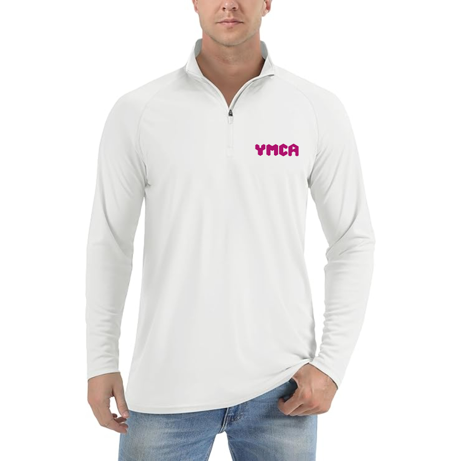 Men's YMCA Mauve Lightweight Quarter-Zip Athletic Shirt Long Sleeve Performance Wear