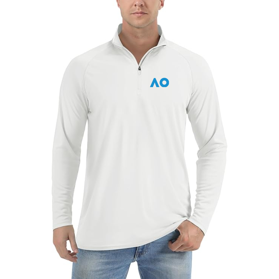 Men's Australian Open Logo Lightweight Quarter-Zip Athletic Shirt Long Sleeve Performance Wear