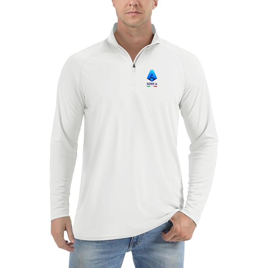 Men's Italian Serie A Logo Lightweight Quarter-Zip Athletic Shirt Long Sleeve Performance Wear