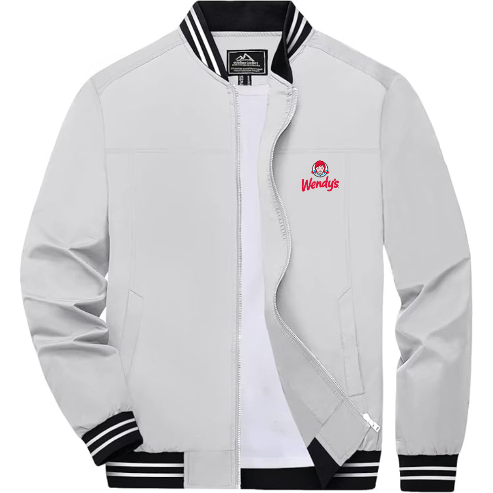 Men's Wendy_s Lightweight Zip-Up Bomber Jacket with Ribbed Collar and Cuffs Versatile Casual Outerwear