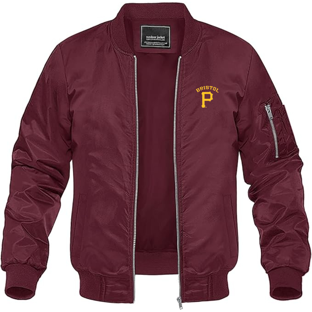 Men's Bristol Pirates Logo Lightweight Bomber Jacket Windbreaker Softshell Varsity Jacket Coat
