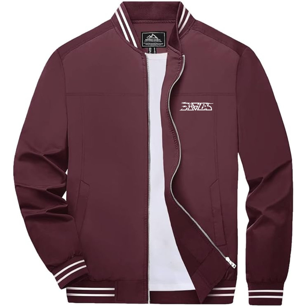 Men's Eagles Lightweight Zip-Up Bomber Jacket with Ribbed Collar and Cuffs Versatile Casual Outerwear