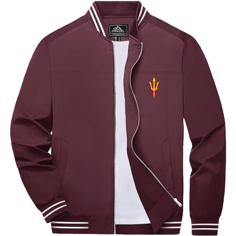 Arizona State Sun Devils Lightweight Zip-Up Bomber Jacket with Ribbed Collar and Cuffs Versatile Casual Outerwear