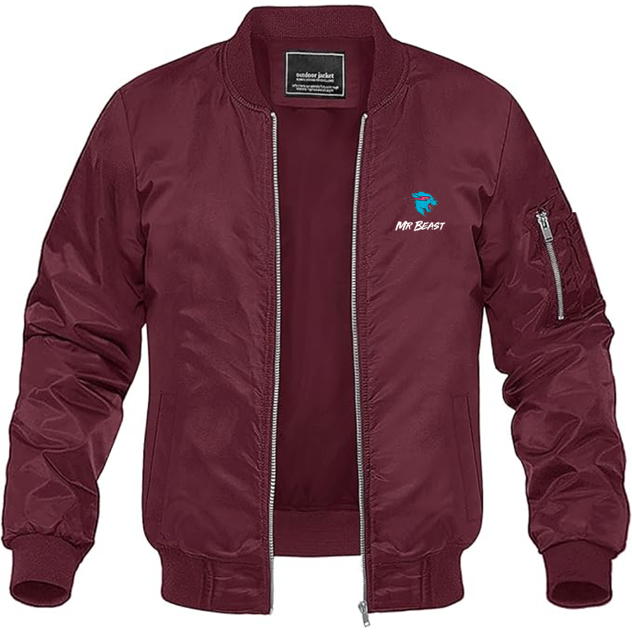 Men's Mr Beast Logo Lightweight Bomber Jacket Windbreaker Softshell Varsity Jacket Coat