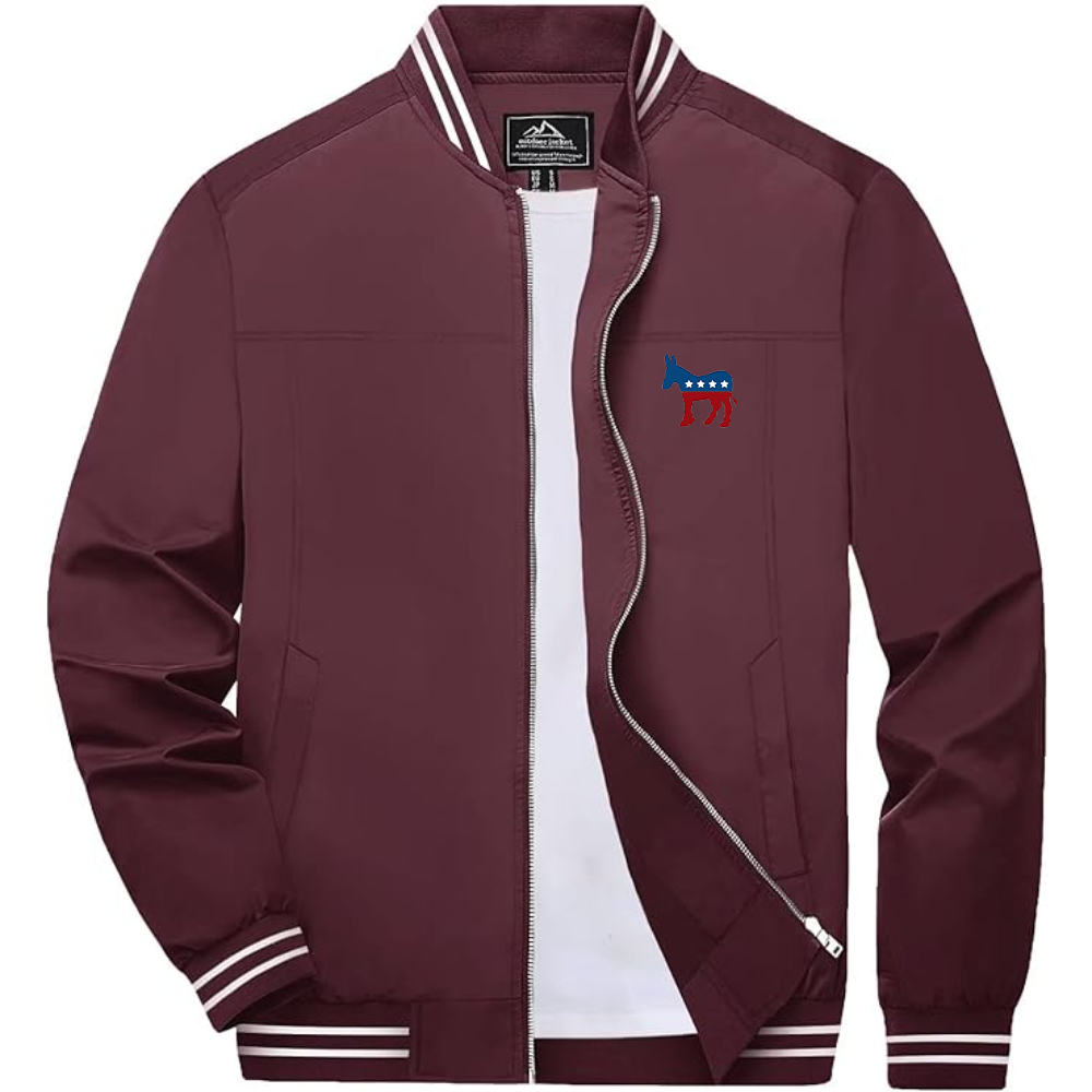 Men's Democrat Election Symbol Lightweight Zip-Up Bomber Jacket with Ribbed Collar and Cuffs Versatile Casual Outerwear