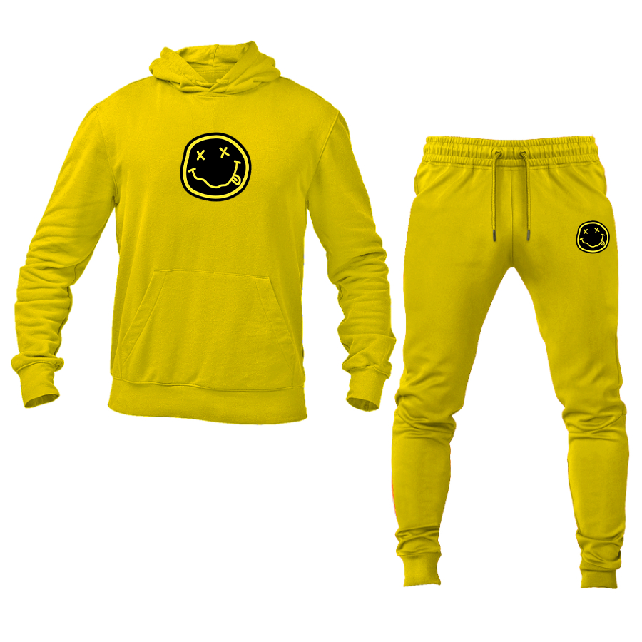 Men's Nirvana Yellow and Black Face Hoodie Joggers Set
