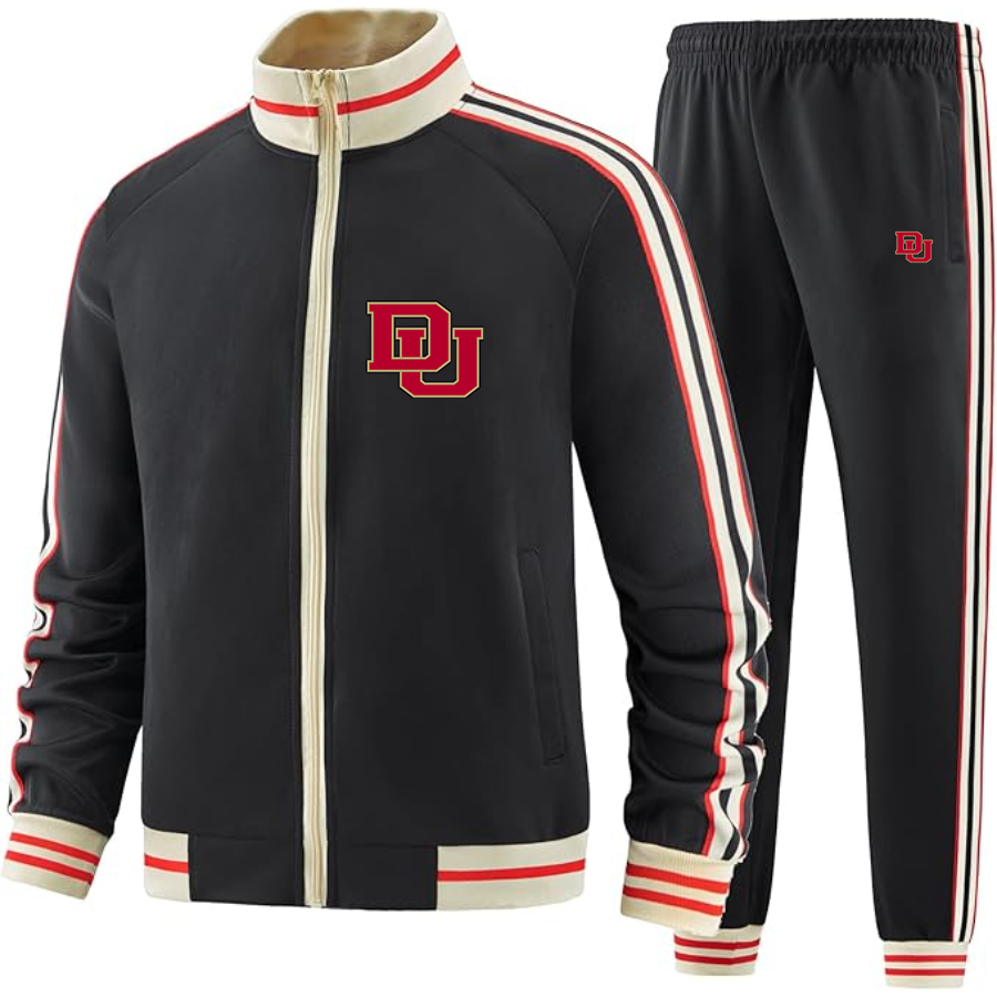 Men's Two Piece Denver Pioneers esigner Tracksuit with Bold Striped Accents and Zippered Front Elevated Athletic