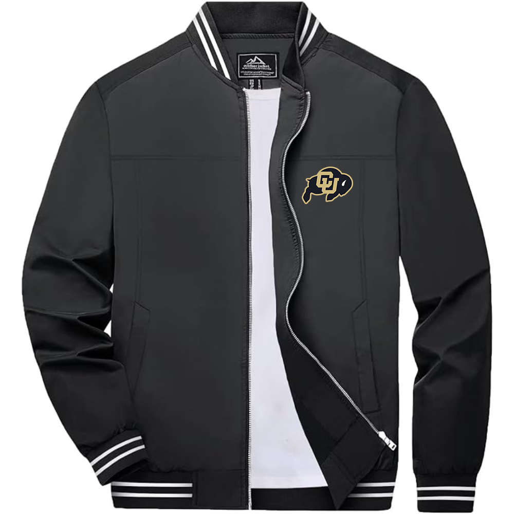 Men's Colorado Buffaloes Lightweight Zip-Up Bomber Jacket with Ribbed Collar and Cuffs Versatile Casual Outerwear