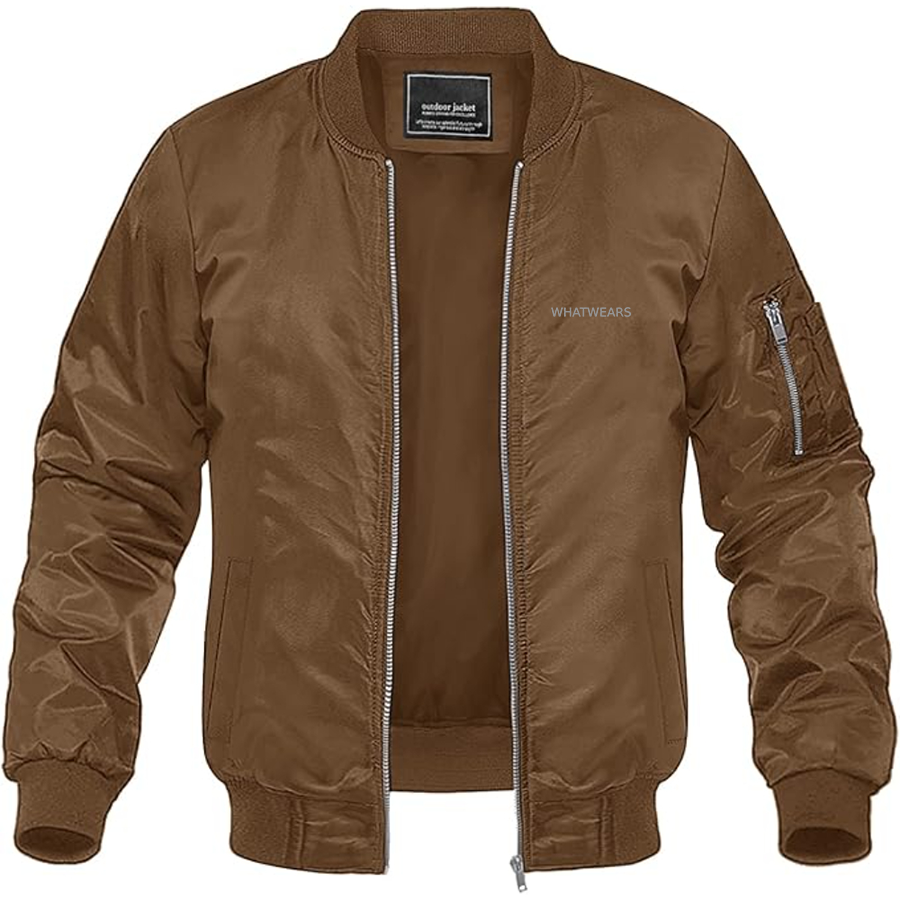 Men's WhatWears Logo Lightweight Bomber Jacket Windbreaker Softshell Varsity Jacket Coat
