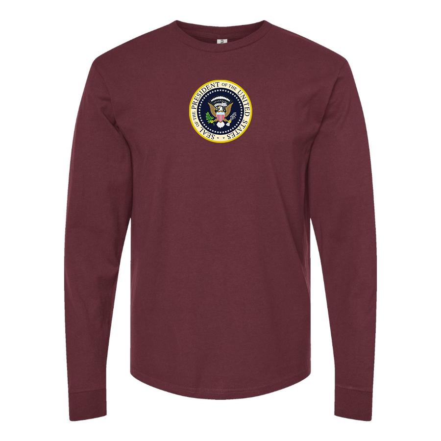Men's USA President Seal Logo Cotton Long Sleeve T-Shirt