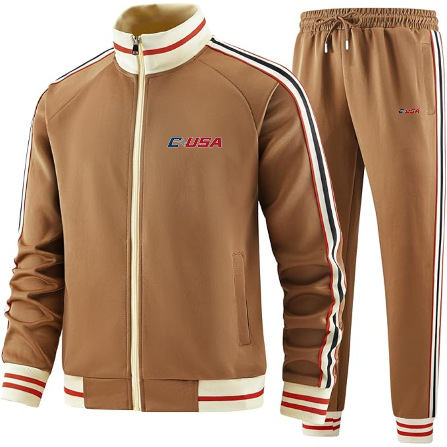 Men's Conference USAl Two Piece Designer Tracksuit with Bold Striped Accents and Zippered Front Elevated Athletic