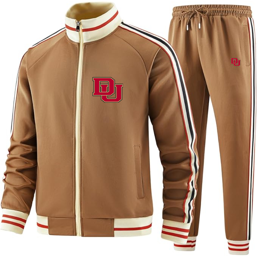 Men's Two Piece Denver Pioneers esigner Tracksuit with Bold Striped Accents and Zippered Front Elevated Athletic