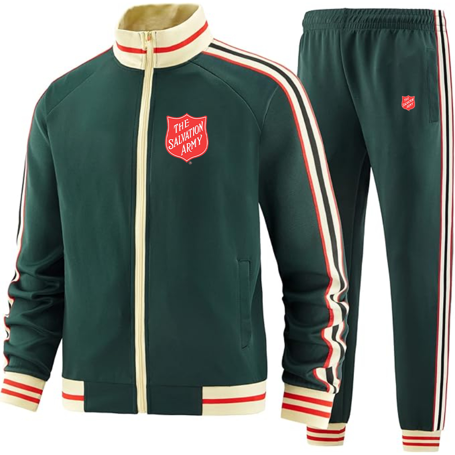 Men's The Salvation Army Two Piece Designer Tracksuit with Bold Striped Accents and Zippered Front Elevated Athletic