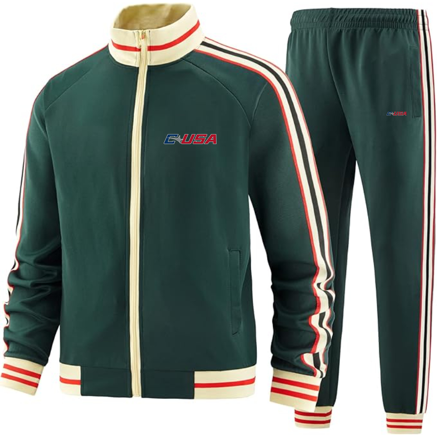 Men's Conference USAl Two Piece Designer Tracksuit with Bold Striped Accents and Zippered Front Elevated Athletic