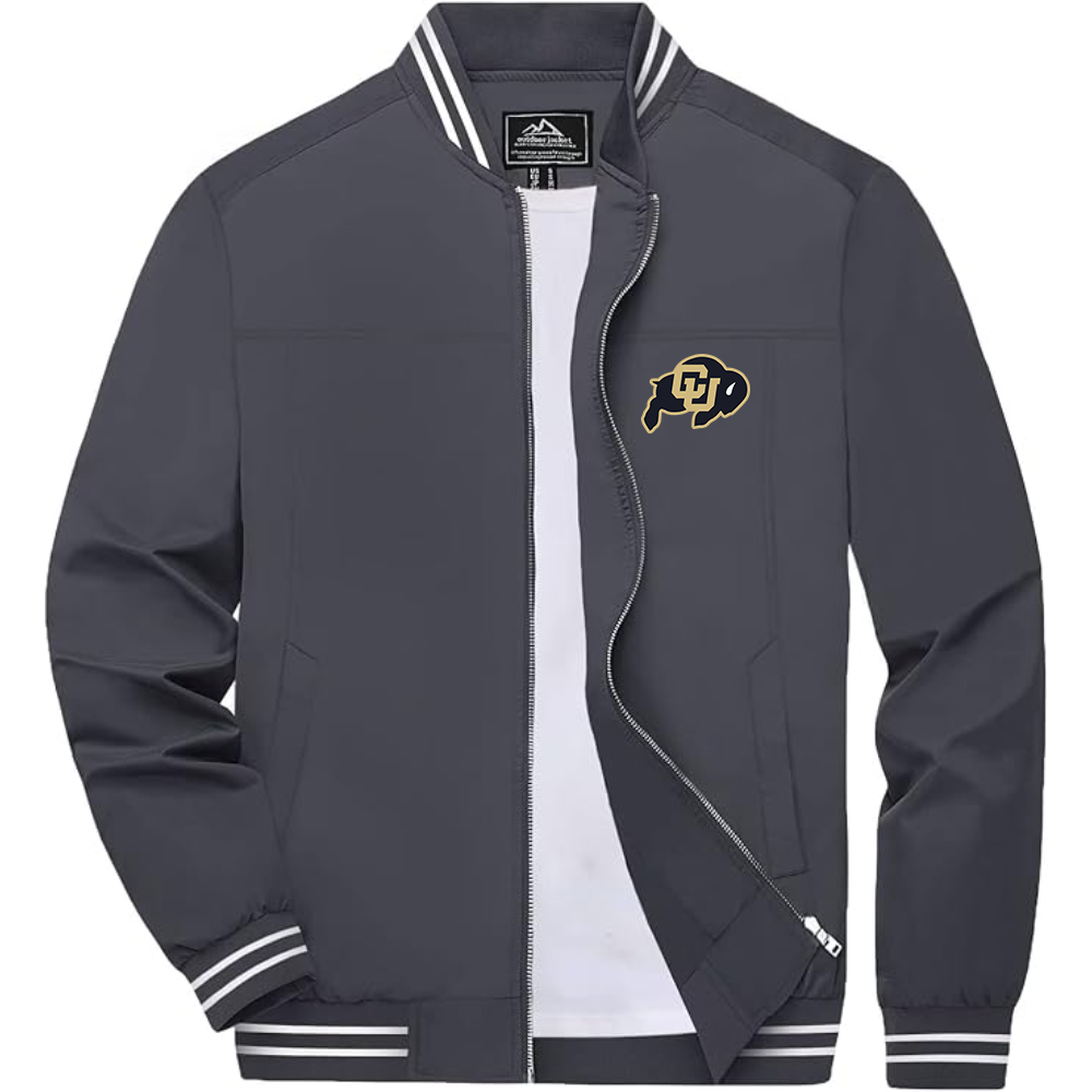 Men's Colorado Buffaloes Lightweight Zip-Up Bomber Jacket with Ribbed Collar and Cuffs Versatile Casual Outerwear