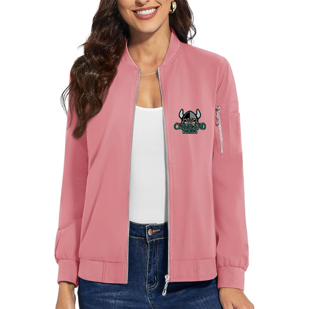Women's Cleveland State Vikings Premium Bomber Jacket with Polished Detailing and Functional Sleeve Pocket Modern Luxury Outerwear